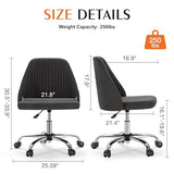 Sweetcrispy Armless Office Chair, Modern Fabric Home Office Desk Chairs with Wheels Adjustable Swivel Task Computer Vanity Seat for Small Spaces Sweetcrispy