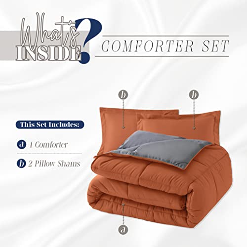 Elegant Comfort 3-Piece Reversible Comforter Set, All Season Cozy, Soft Down Alternative, Quilted - Box Stitched - Duvet Insert with 4 Corner Tabs, Comforter with Shams, Twin, Coral/Gray Elegant Comfort
