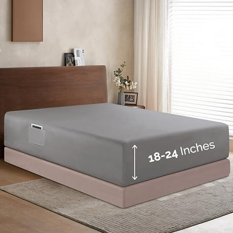 Elegant Comfort 1500 Premium Hotel Quality 18-24 Inches Deep - Extra Deep Pocket Single Fitted Sheet for High Mattress, Luxury and Softest, Smart Pocket - Wrinkle Free, Twin/Twin XL, Gray Elegant Comfort