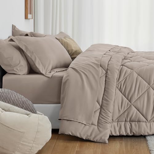 Love's cabin Twin Comforter Set Burlwood, 5 Pieces Twin Bed in a Bag, All Season Twin Bedding Sets with 1 Comforter, 1 Flat Sheet, 1 Fitted Sheet, 1 Pillowcase and 1 Pillow Sham Love's cabin