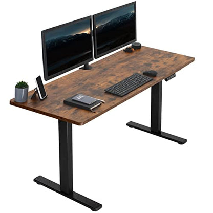 VIVO Electric Height Adjustable 60 x 24 inch Memory Stand Up Desk, Rustic Vintage Brown Solid One-Piece Table Top, Black Frame, Standing Workstation with Preset Controller, 1B Series, DESK-KI - WoodArtSupply