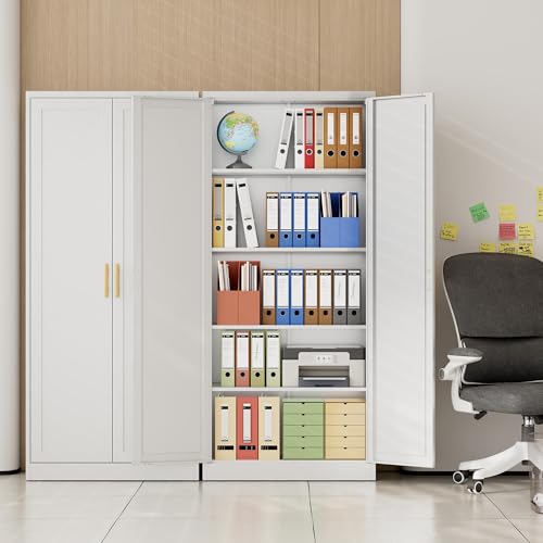 CJF White Kitchen Pantry Cabinet,71 Inch Tall Metal Storage Cabinet with 4 Adjustable Shelves and Doors, Freestanding Pantry Cabinet for Kitchen, Living Room, Dining Room, Bathroom, Easy to Assemble CJF