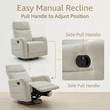 MAKOSAR 360° Swivel Glider Rocker Recliner Chair, Manual Reclining Sofa Chair with Side Pull Handle,Fabric Upholstered Lounge Chair for Living Room, Bedroom,Nursery,Office (Beige-Swivel)