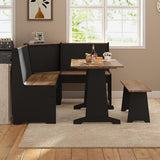 AMERLIFE 3-Piece Breakfast Nook Dining Set, L-Shaped Corner Bench with Hidden Storage, Space-Saving Kitchen Table Set for Small Spaces, Black & Oak AMERLIFE