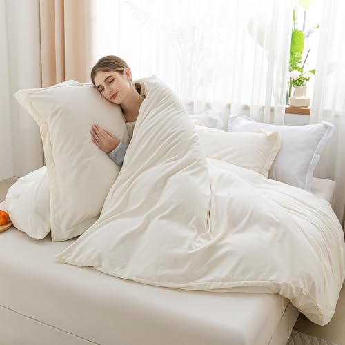 SheRest Beige Duvet Cover Twin Size - Soft Brushed Microfiber, 1 Duvet Cover 68x90 Inches with Zipper Closure 8 Ties & 1 Pillow Sham, Breathable Bedding Set for All Season (No Comforter) SheRest