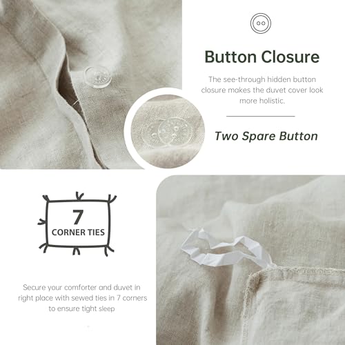 Simple&Opulence 100% Linen Duvet Cover Set, Natural French Flax Duvet Cover Twin Size, Breathable Soft Comfy Linen Bedding Comforter Cover with 1 Pillowcase (68"x86") Simple&Opulence