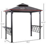 Outsunny 9' x 5' Grill Gazebo, Hardtop BBQ Gazebo Canopy with 2-Tier Polycarbonate Roof, Shelves Serving Tables and Hooks, for Backyard Patio Lawn Outsunny