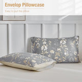 Lekesky Queen Duvet Cover Set, Gold Floral Duvet Cover Queen Size, 3 Pieces Grey Bedding Sets with Zipper, Ultra Soft Microfiber Reversible Queen Size Comforter Cover with 2 Pillowcases 20"x26" Lekesky