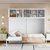 Virubi Queen Horizontal Murphy Bed with Storage Cabinet,Wood Folding Murphy Wall Bed for Adult (White,Queen) Virubi
