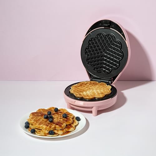 Paris Hilton Heart Waffle Maker, Makes 5 Mini Heart Shaped Waffles or 1 Individual Waffle, Easy to Clean 6" Nonstick Plates, Made without PFAS or PFOA, Electric Waffle Iron, Pink Paris Hilton
