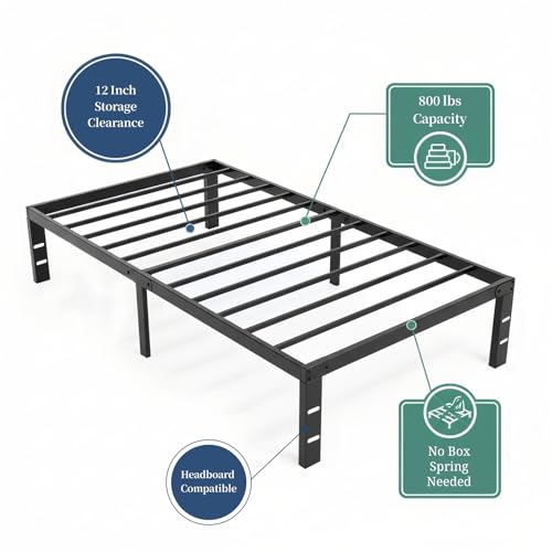Twin Size Bed Frame, 14 Inch Metal Platform Bed Frames with Heavy Duty Steel Slat Support, No Box Spring Needed, Easy Assembly, Under Bed Storage SageNest
