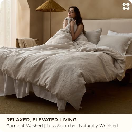 Bedsure 100% Linen Duvet Cover King Size, Washed 170 GMS European Flax-Linen, Soft 3pcs Bedding Set with Button Closure for Farmhouse, Natural Texture, Breathable for Hot Sleeper, Linen, King Bedsure