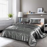 Holawakaka Luxurious Solid Satin Silk Like Comforter Set Ultra Soft Silky Quilt Breathable Bedding Bed-in-A-Bag King Size (Grey) Holawakaka