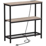 Snughome Console Table with Power Outlets, Entryway Table with Storage, Narrow Sofa Table with 3 Tier Shelves, 2 USB Ports, 2 Power Outlets, Hallway Table for Couch, Living Room, Entrance, Grey Snughome
