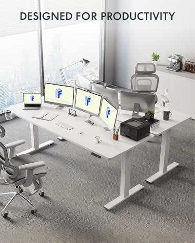 FLEXISPOT 79" x 32" Office Standing Desk, Height Adjustable Sit-Stand Desk, Quiet & Stable, with Cable Management & Cup Holder, for Commercial Use, White Top (2 Packages) FLEXISPOT