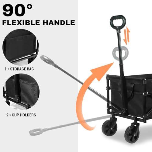 SAILARY Collapsible Wagon 352LBS Capacity, Foldable Large Wagons Carts, Heavy Duty Outdoor Folding Wagon with All-Terrain Wheels, Utility Garden Beach Wagon with Storage Bag Black - WoodArtSupply