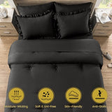 QUIETSEA King Size Bed in a Bag 7 Pieces King Size Comforter Set, Ruffle Shabby Chic Bedding Comforter Set Black Bed Set with Comforter, Pillowcases, Flat Sheet, Fitted Sheet and Pillow Shams QUIETSEA