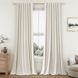 Cream Linen Blackout Curtains 108 Inch Length 2 Panels Set for Living Room Bedroom Back Tab Thermal Insulated 100% Black Out Linen Drapes Room Darkening Window Curtains 108 Inches Long Ivory Natural Guken