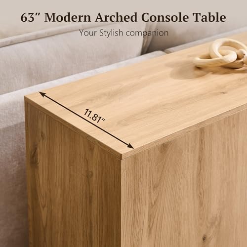 IFGET 63" Arched Console Table, 2-Tier Modern Entryway Table with Arched Base, Narrow Long Wood Sofa Table Behind Couch Table for Living Room, Hallway, Foyer, Natural IFGET
