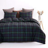Wake In Cloud - Plaid Comforter Set, Scottish Tartan Check Geometric Modern Pattern Printed, Soft Lightweight Bedding, 3 Pieces, Dark Green, Full Size Wake In Cloud