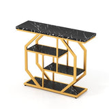 GOFLAME Gold Console Table with Storage, 40” Narrow Long Behind Couch Sofa Table with Black Faux Marble Top, Geometric Frame, 4-Tier Modern Entryway Table for Living Room, Hallway, Entry, Foyer GOFLAME