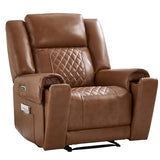 ANJ Premium Genuine Leather Power Recliners for Adults, Dual Motor Electric Recliner Chairs with Power Headrest & Dual Cup Holders, Overstuffed Heavy Duty Reclining Sofa for Living Room Bedroom, Brown