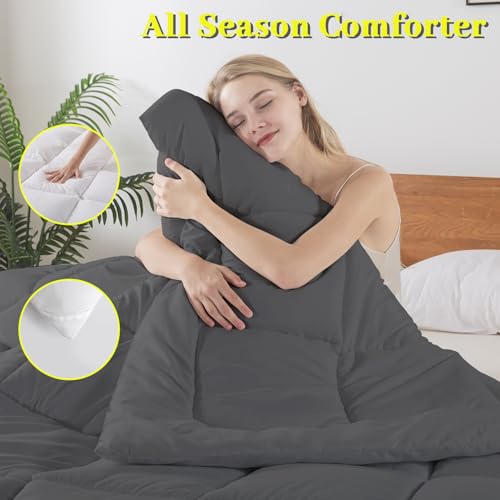 BedTreat Down Alternative Full Duvet Insert with Corner Tabs, All Season Quilted Bed Comforter Box-Stitched Full Comforter Grey, Machine Washable Microfiber Bedding BedTreat