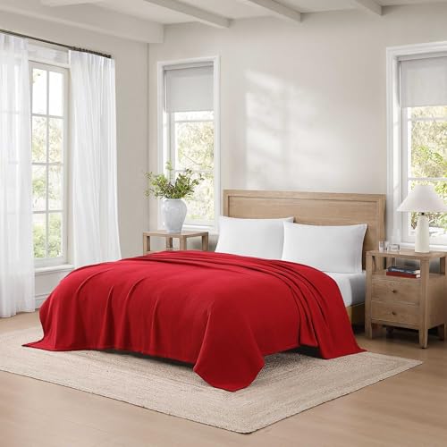 Tommy Hilfiger - King Cotton Blanket, Textured Pique Weave Bedding, Medium Weight Soft Blanket, Anti-Pilling & Fade Resistant, Ideal for Layering, Oeko-TEX Certified (Red) Tommy Hilfiger