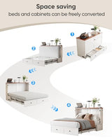 ADOWORE Full Size Murphy Bed with Mattress Included, Cabinet Bed with Charging Station & Large Storage Drawer, Hideaway Full Foldable Platform Bed for Home Office or Guest Bedroom, Living Room,White ADOWORE