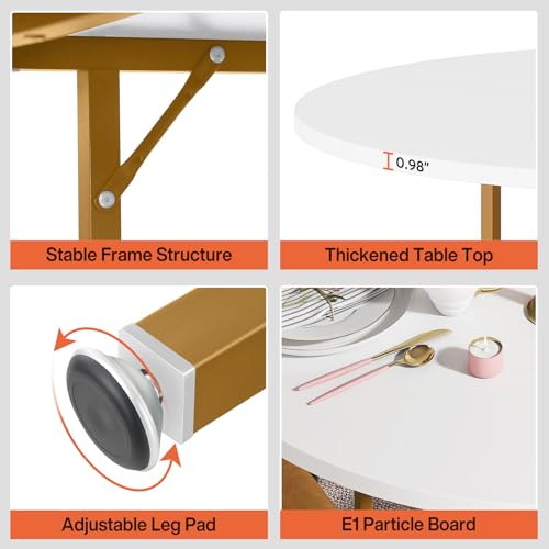 Tribesigns 47 Inches Dining Table Kitchen Tables for Dining Room, 4 People Round Dinner Table with Storage Shelves for Dinner Room Kitchen Living Room, White Gold(Only Table) Tribesigns