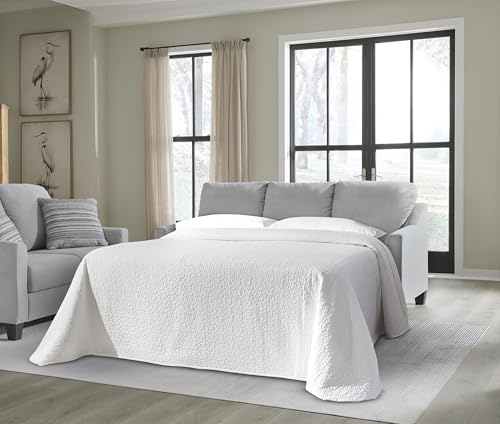 Signature Design by Ashley Adlai Casual 2-in-1 Queen Sofa Sleeper with Folding Memory Foam Mattress and 2 Toss Pillows, Light Gray Signature Design by Ashley