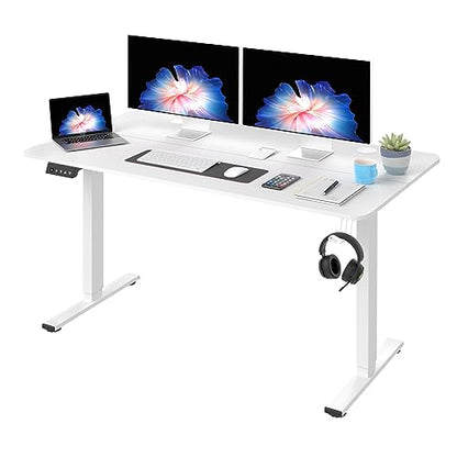 PayLessHere 55 Adjustable Height Standing Desk Computer Desk with Large Space and Headphone Holder Office Desk with Electric Lifting and 2 Memory Function for Office Bedroom Meeting Room,Whit - WoodArtSupply