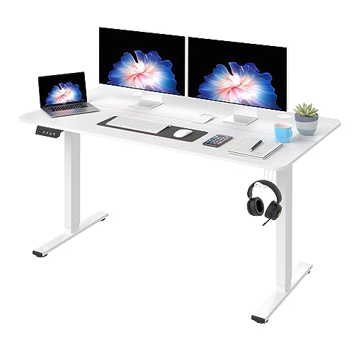 PayLessHere 55 Adjustable Height Standing Desk Computer Desk with Large Space and Headphone Holder Office Desk with Electric Lifting and 2 Memory Function for Office Bedroom Meeting Room,Whit - WoodArtSupply