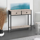 HOOBRO 29.5" Narrow Console Table with 2 Fabric Drawers, Small Entryway Table with 2-Tier Storage Shelves, Sofa Table, Behind Couch Table, for Living Room, Hallway, Greige and Black BG71XG01 HOOBRO