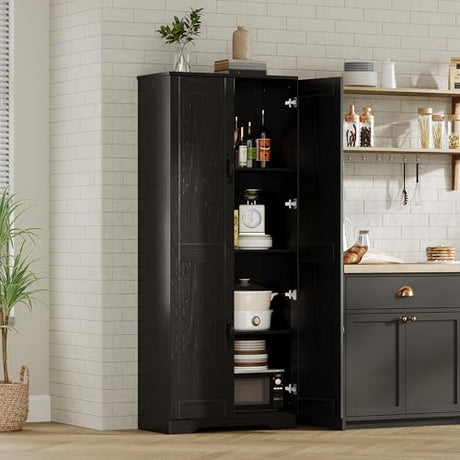 GAOMON Adjustable Shelf Storage Cabinet 60" Tall Black, 2-Door Pantry with Shelves for Kitchen Organization, Bathroom Storage, Living Room GAOMON