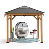 Sunjoy Hardtop Gazebo 9 x 9 ft. Cedar Framed Wood Gazebo with Brown Steel & Polycarbonate Pyramid Hip Roof and Ceiling Hook for Garden, Backyard Sunjoy