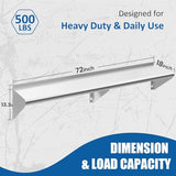 Chingoo Stainless Steel Shelf 18" x 72", 2 Pack NSF Wall Mounted Commercial Metal Shelving with Backsplash for Restaurant, Utility Room, Kitchen and Garage Chingoo