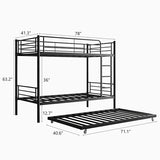 Bellemave Metal Bunk Bed with Trundle, Twin Over Twin Bunk with Guardrail and Ladder for Kids/Teenagers, Adults, No Box Spring Needed, Black with Ladder Bellemave