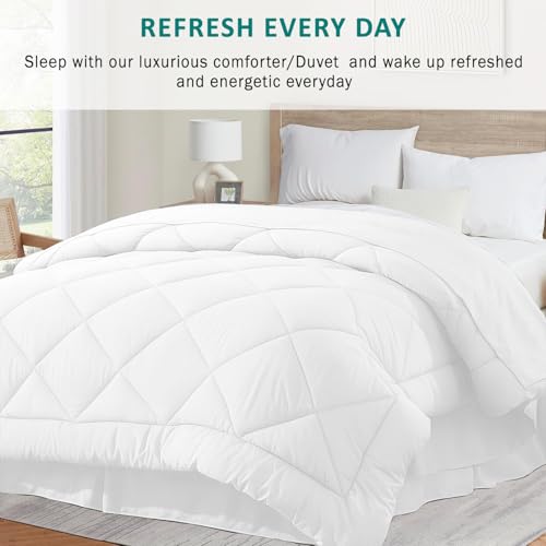 KHC Cotton Comforter White Down Alternative Duvet Insert 100% Percale Cotton, Quilted Fluffy 400GSM Comforter Lightweight All Season Durable Breathable Noiseless (WHITE, King/Cal.King(90"X104")) Kamas Home Collection