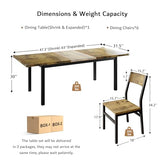 iPormis 7-Piece Dining Table & Chairs Set for 4-6, 63" Extendable Kitchen Table with 6 Chairs, Dining Room Table with MDF Board & Metal Frame, Perfect for Small Space,Easy Assembly, Rustic Brown iPormis
