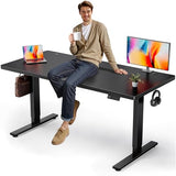 DeskShow Electric Standing Desk Adjustable - 63x30 Inch Sit Stand Desk with 1 Inch Thick Tabletop, Double Beam Frame, 3 Memory Height Adjustment, Cable Management for Home Office DeskShow