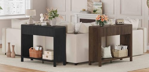 FATORRI Console Entryway Table, Narrow Wooden Sofa Table with 2 Drawers, 39.37 inch Modern Foyer Tables and Couch Tables Behind Sofa for Living Room, Hallway (Dark Walnut) FATORRI