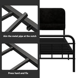 Easllre 14Inch Metal Bed Frame,Twin Size Bed Frame with Upholstered Headboard,Heavy Duty Sturdy Mattress Foundation,Easy Assembly,No Box Spring Needed,Black-Twin Easllre