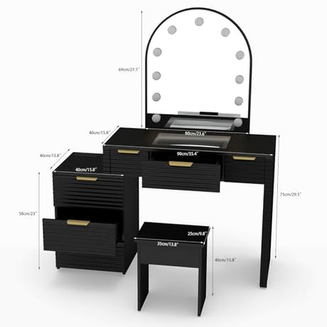 ACAGALA Modern Vanity Desk Chair Set with Mirror Light Fashionable Makeup Table with Glass Top Multi Drawers for Home Bedroom Salon Example: Adidas Blue Sneakers (Black) ACAGALA