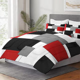 WeCozy Full Size Comforter Set with 2 Pillowcases, Black White Red Geometric Soft 3 Pcs Bedding for Kids and Adults Bedroom Bed Decor WeCozy