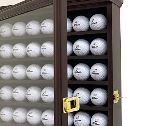 DECOMIL - Solid Wood Golf Ball Display Case Cabinet Wall Rack Holder UV Protection Lockable (Cherry, 49 Golf Ball) DECOMIL