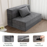 HOMFINE Folding Sofa Bed - Convertible Sleeper Chair with Pillow, Fold Out Couch, Memory Foam Floor Mattress, Futon Couch, Lazy Sofa for Living Room/Dorm/Guest Room/Home Office, Twin, Gray HOMFINE