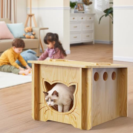 Pinewood Cat House, Wooden Bunny Rabbit Cat Hutch Outdoor Pet Cage Shelter Feral Cat House, Small Pet House and Habitats，Easy to Assemble ankuliy