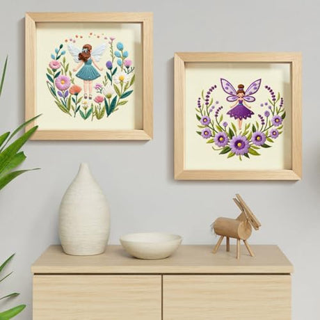 ERKOON Embroidery Kit for Beginners, 2 Set Flower Cross Stitch Set Include Embroidery Cloth Hoops Threads for Craft Lover Hand Stitch with Embroidery Skill Techniques (Angel) ERKOON