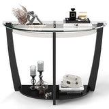Giantex 2-Tier Glass Console Table, Half Moon Modern Entryway Table with Tempered Glass Top & Open Storage Shelf, Narrow Long Sofa Table for Living Room, Hallway, Foyer, Entrance (Black) Giantex